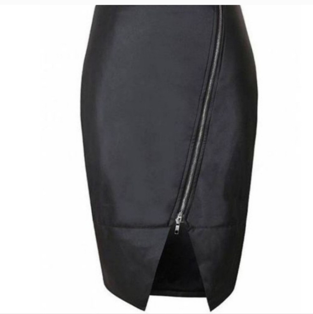 Express Asymmetrical Zipper Pencil Skirt Faux Black Leather Women's Sz 2 Small